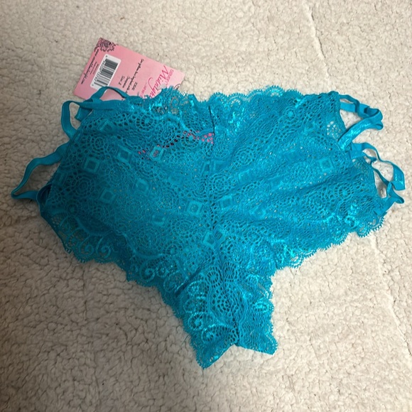 NWT Turquoise Lacy Boy Short Panty with Cut Out Sides in Size Large - Picture 3 of 6